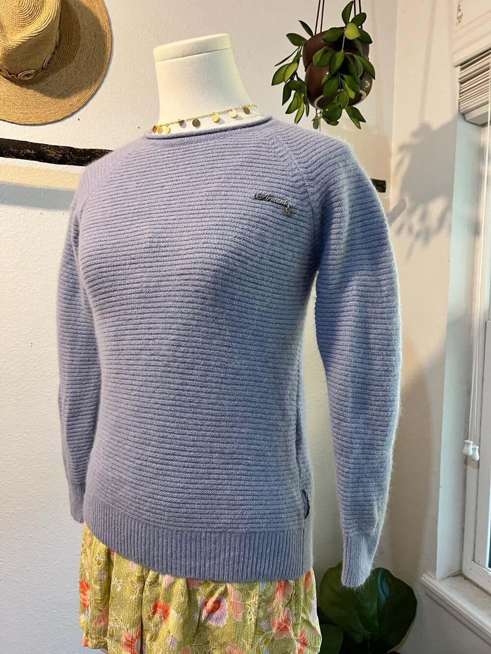 Y2K Armani Junior Blue Soft Rabbit Wool Crewneck Sweater Size XS Petite